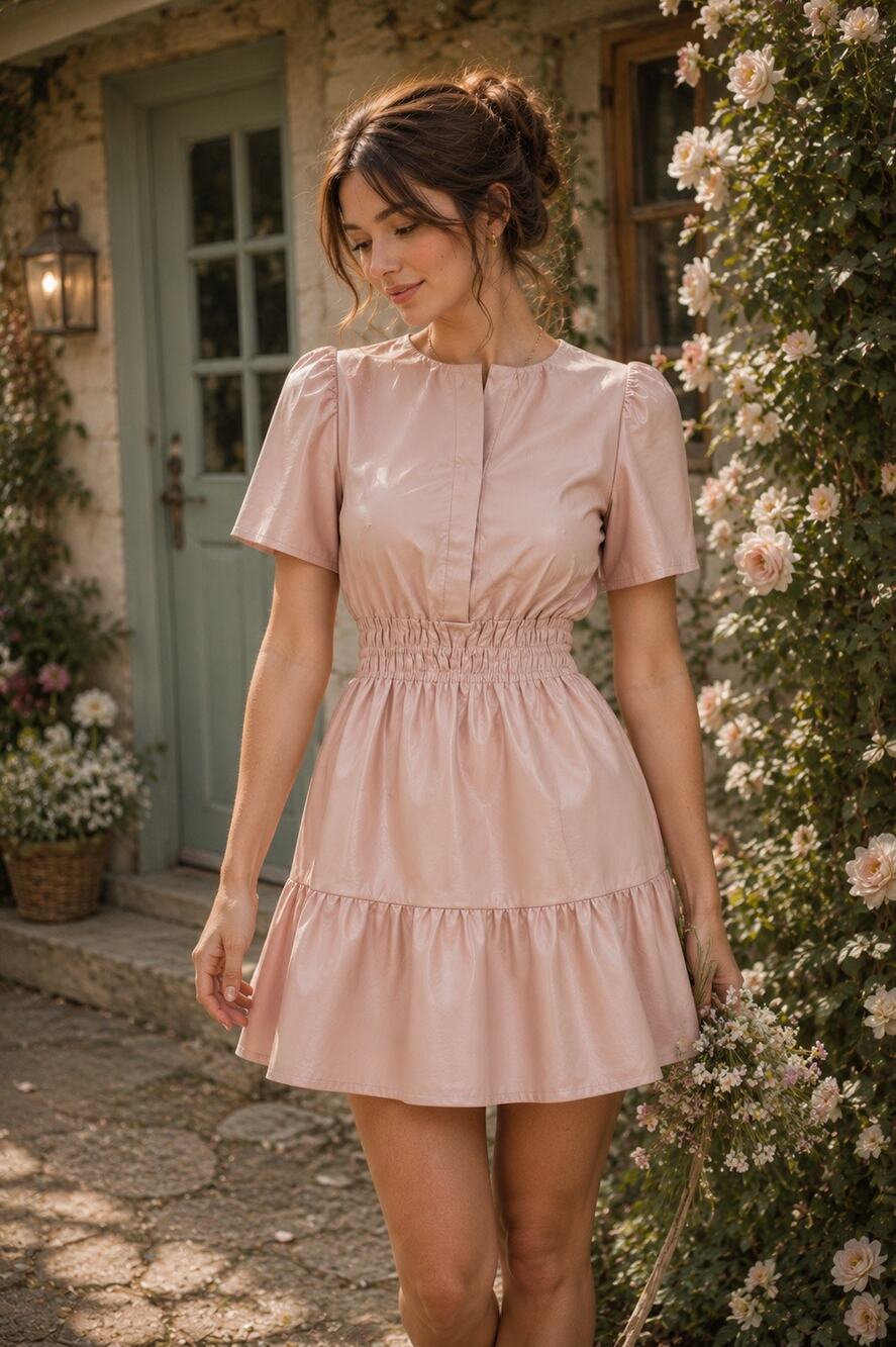 Anthropologie Somerset Mini Dress Vegan Leather in Blush Soft Romantic Size XS